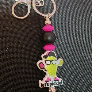 Fun Pickle Keychain with Pink and Black Beads